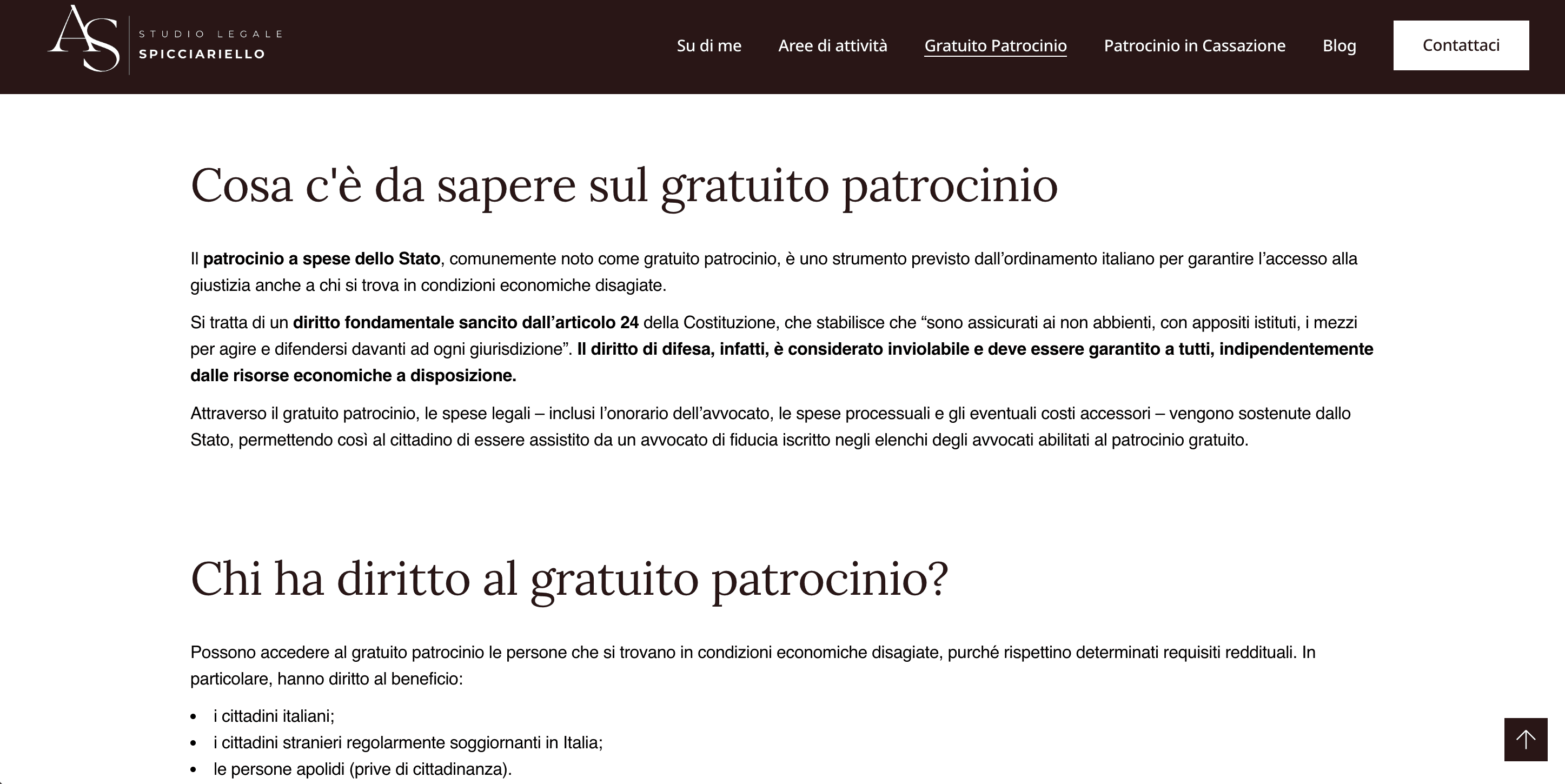 Pagina contatti del sito studiolegalespicciariello.it