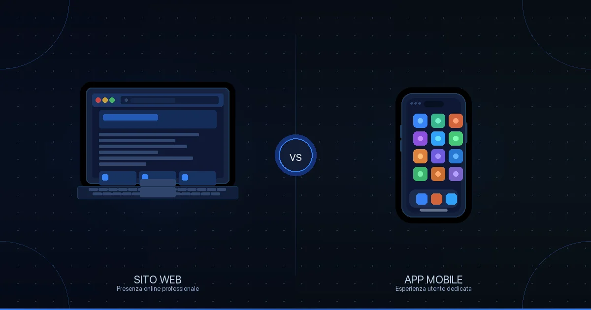 Confronto tra un laptop con sito web e uno smartphone con app mobile per PMI italiane