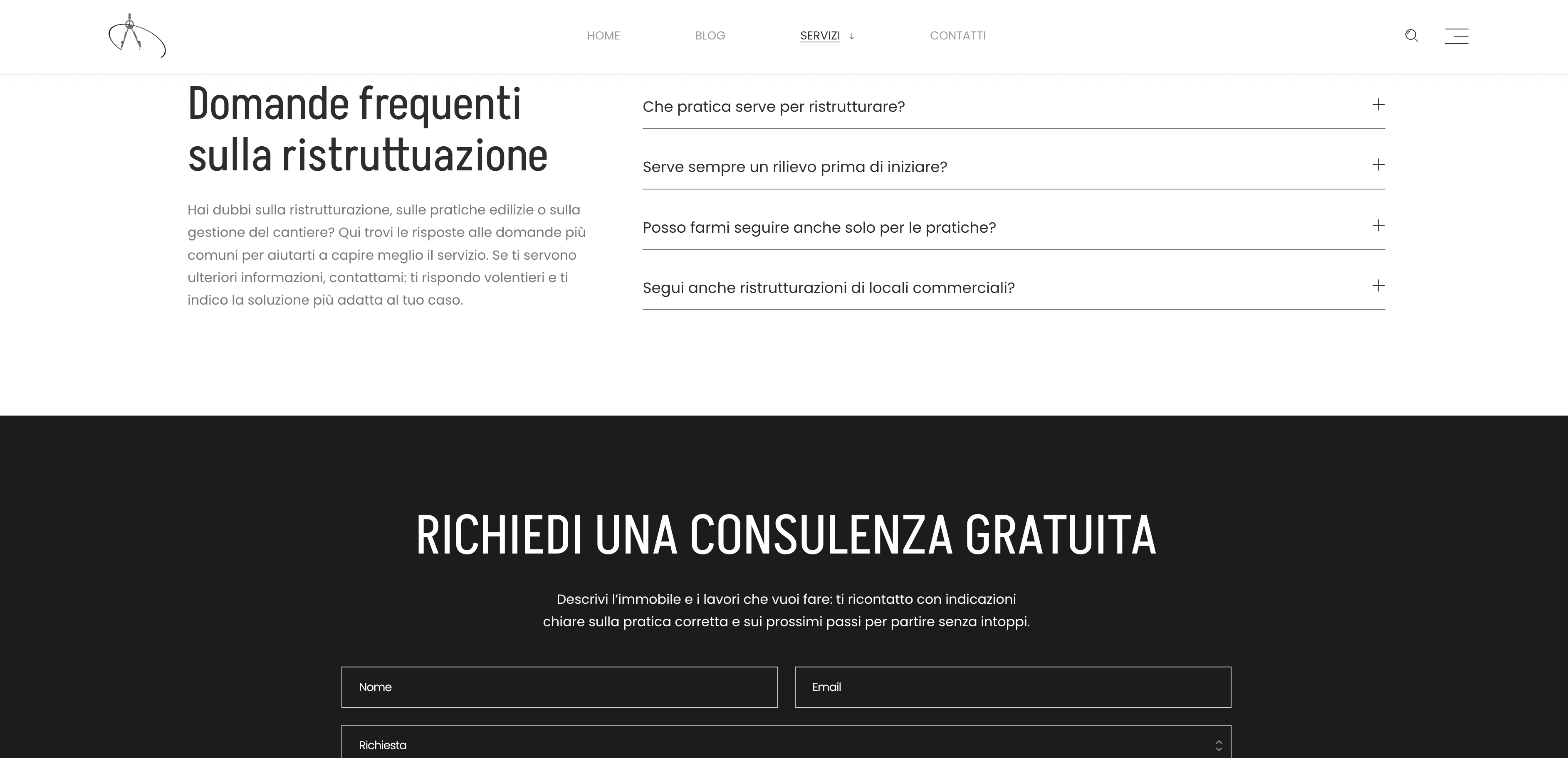 FAQ sulla ristrutturazione e form richiesta consulenza gratuita sul sito del geometra Di Pasquale Cerignola