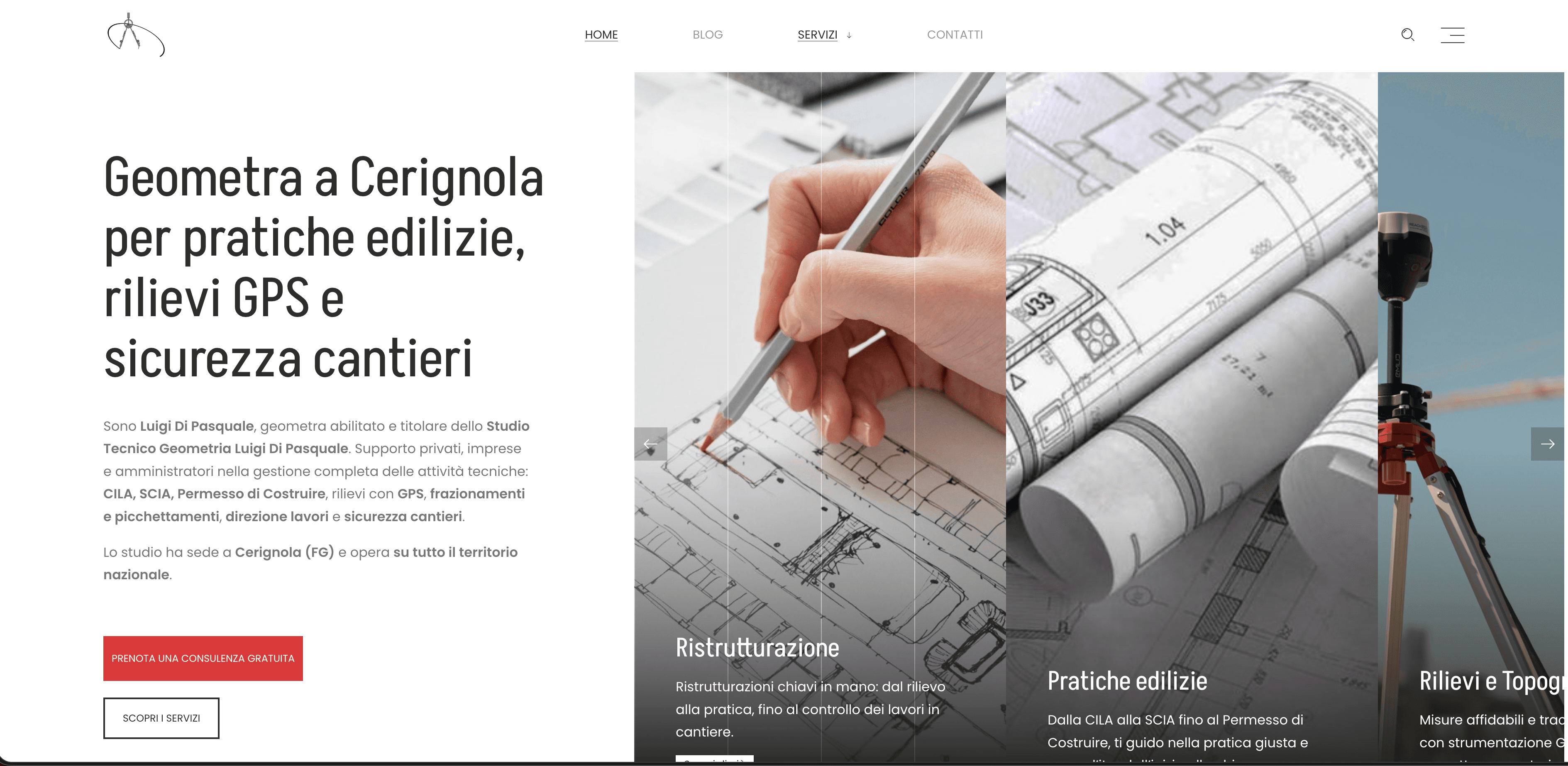 Homepage sito geometra Luigi Di Pasquale Cerignola: pratiche edilizie, rilievi GPS e sicurezza cantieri